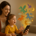 Mutter liest Kindergeschichte mit magischen Wesen