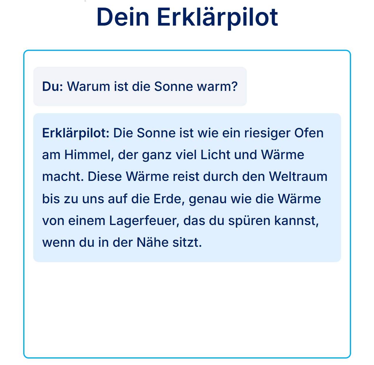 Erklärpilot Beispiel Sonne warm