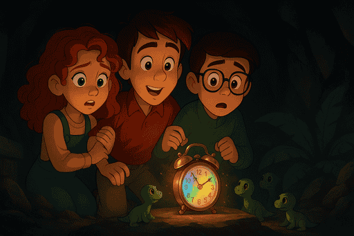 Höhle Kindergeschichte Drei Freunde und der Wecker einer anderen Zeit
