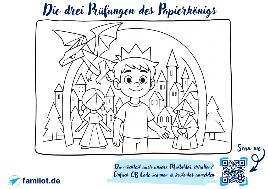 Malbild Kindergeschichte Die 3 Prüfungen des Papierkönigs