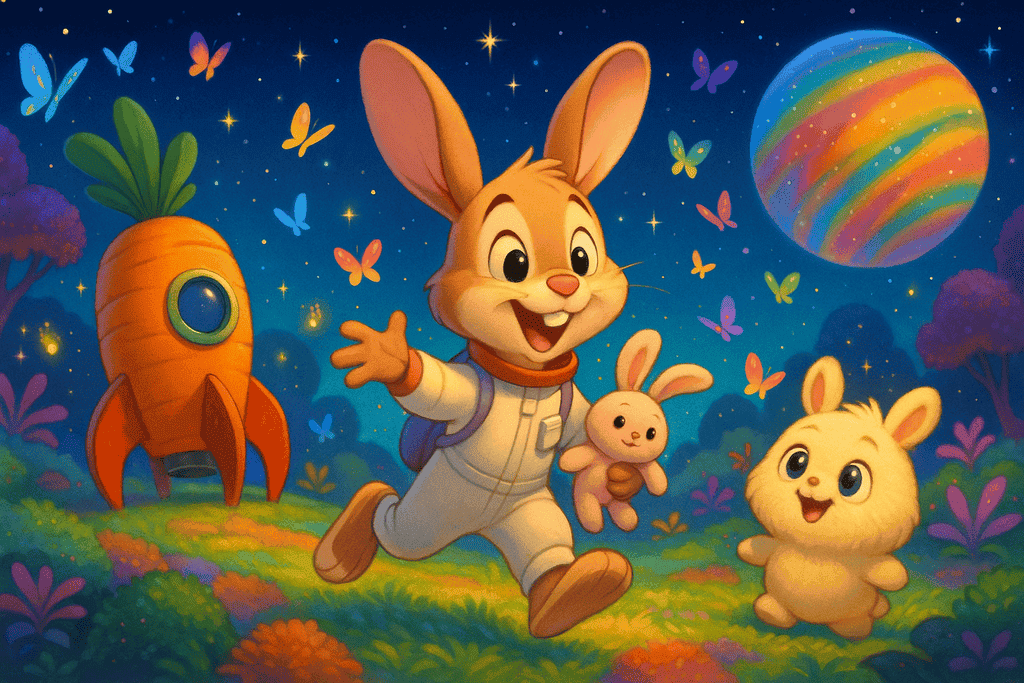 Titelbild Kindergeschichte Hoppis Abenteuer auf dem Planeten Floppi