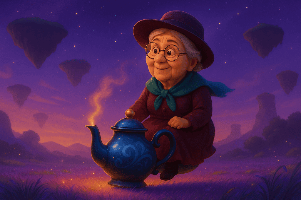 Landung Kindergeschichte Oma Lore und die fliegende Teekanne