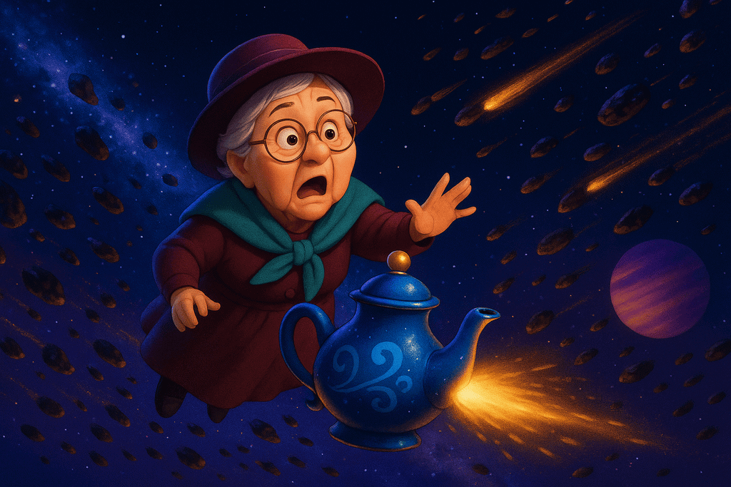 Meteoriten Kindergeschichte Oma Lore und die fliegende Teekanne