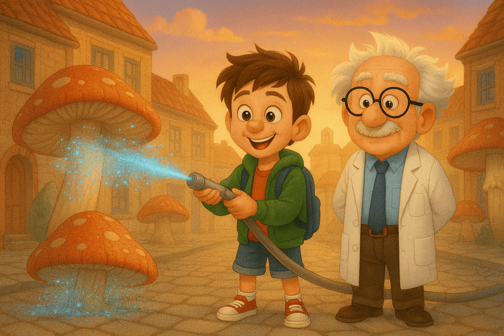 Zauberhafte Kinderfreundliche Märchenwelt mit Pilzen und magischen Elementen.