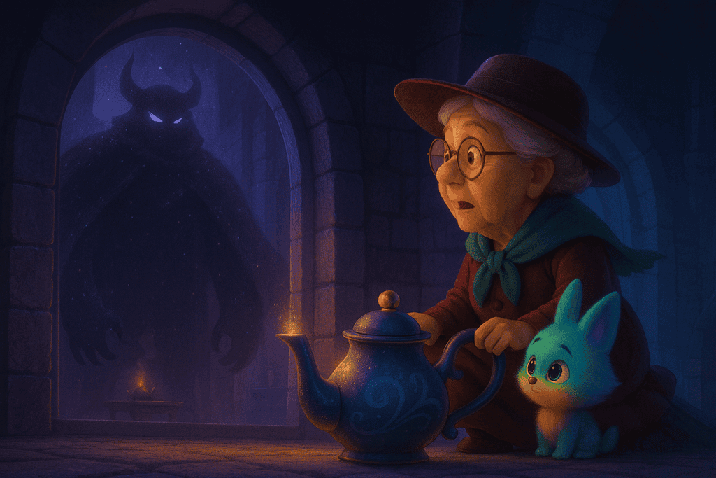 Treffen Monster Kindergeschichte Oma Lore und die fliegende Teekanne