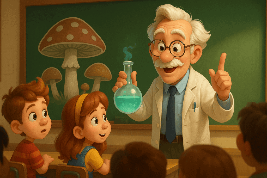 Vorstellung Experiment Kindergeschichte Mia & Ben und die Pilzinvasion des Professors