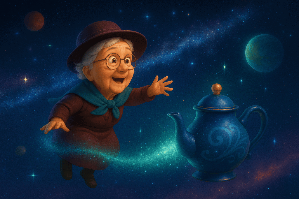 Weltall Kindergeschichte Oma Lore und die fliegende Teekanne