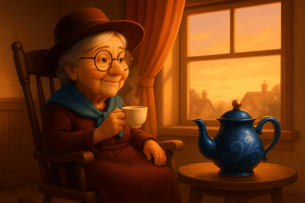 Zurück Kindergeschichte Oma Lore und die fliegende Teekanne