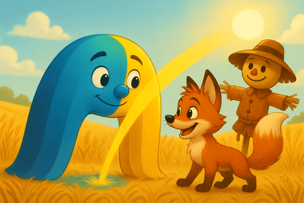 Gelb zurück Kindergeschichte Der Regenbogen, der seine Farben verlor