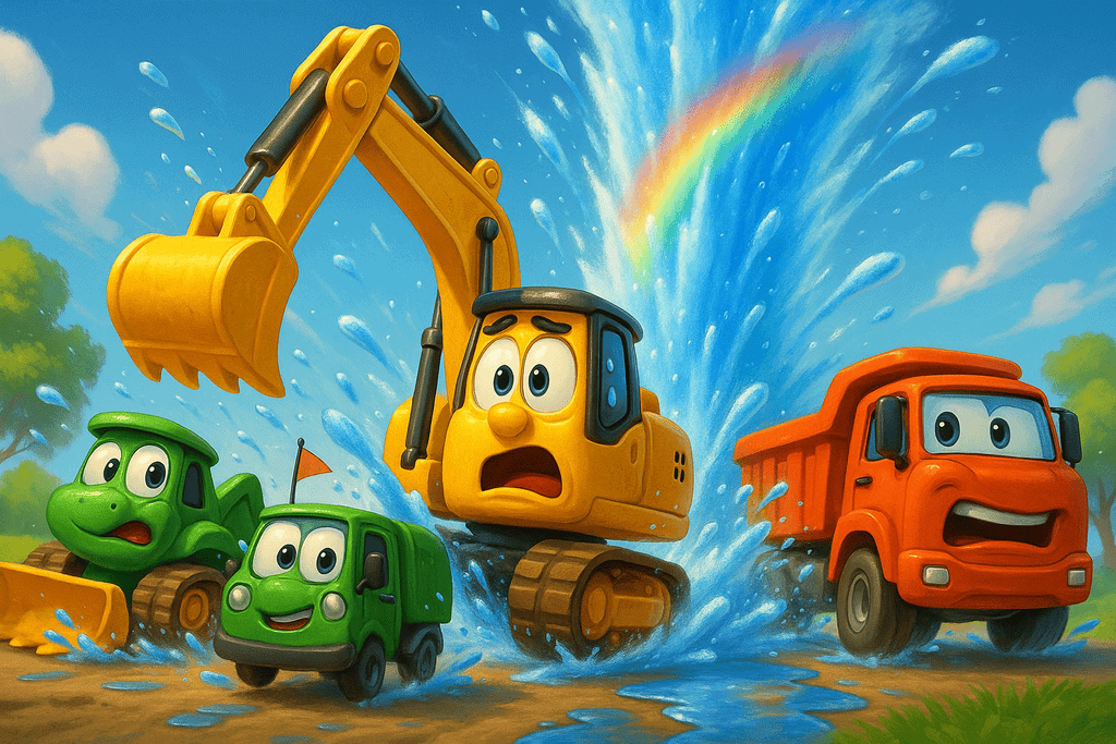 Titelbild Kindergeschichte Bagger Ben und die Wasserexplosion