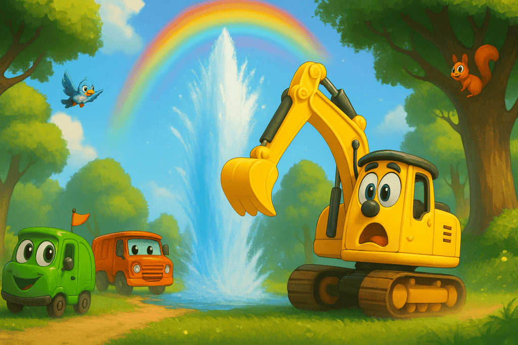 Wasserfontäne Kindergeschichte Bagger Ben und die Wasserexplosion