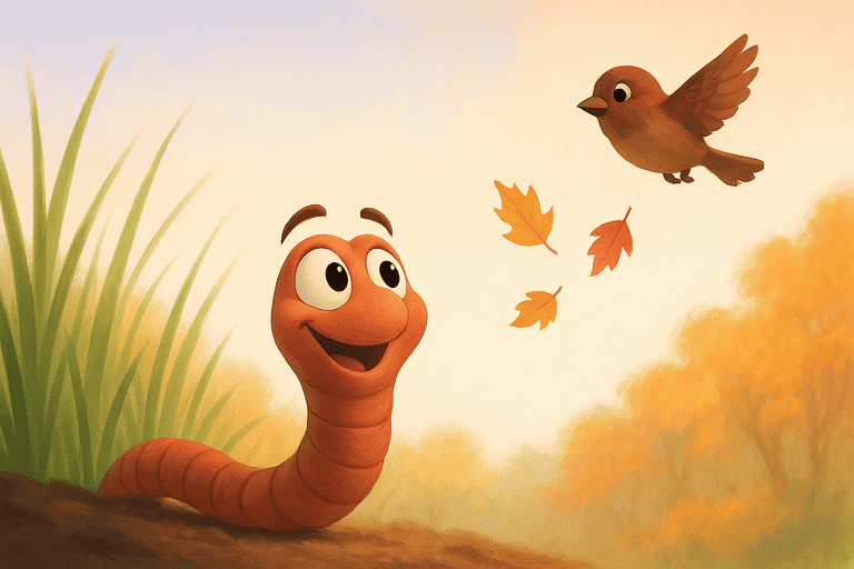 Titelbild Kindergeschichte Ein Regenwurm entdeckt den Herbst